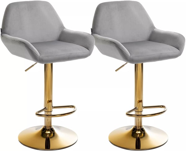 Set med 2 gråa barstolar i sammet med guldfärgad metallram - Braga Collection Set med 2 gråa barstolar i sammet med guldfärgad metallram - Braga Collection