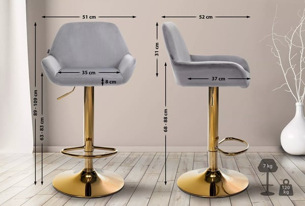 Set med 2 gråa barstolar i sammet med guldfärgad metallram - Braga Collection