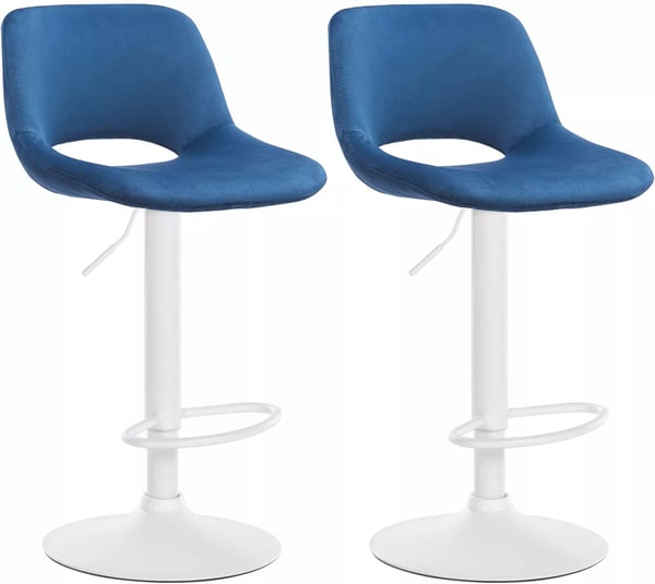 Set med 2 blå barstolar i sammet med metallram - Justerbar höjd och svängbar