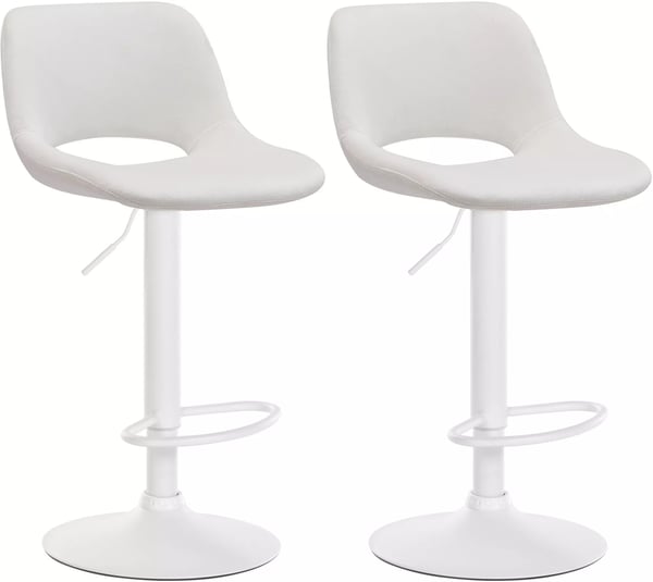 Set med 2 gräddfärgade barstolar i sammet med metallram, justerbar höjd och snurrfunktion
