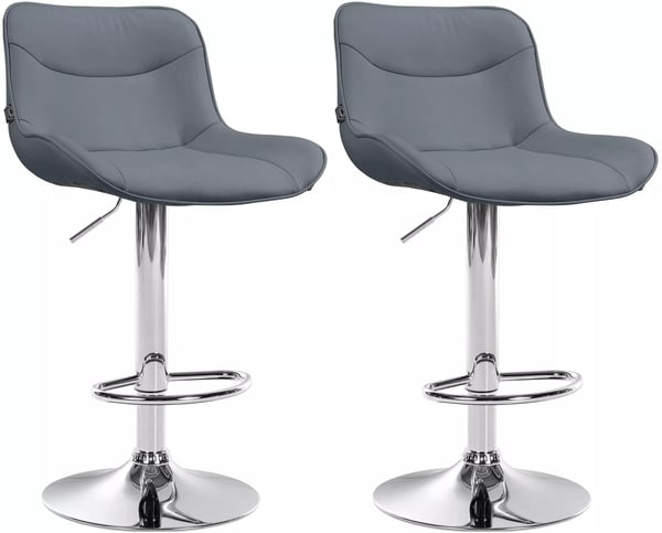 Set med 2 grå barstolar i konstläder med metallfot