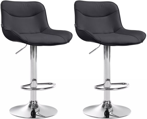 Set med 2 svarta barstolar i konstläder med metallram, justerbar höjd, svängbara barstolar