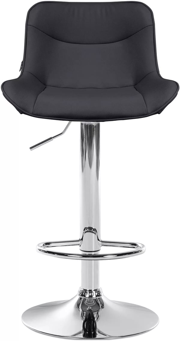 Set med 2 svarta barstolar i konstläder med metallram, justerbar höjd, svängbara barstolar