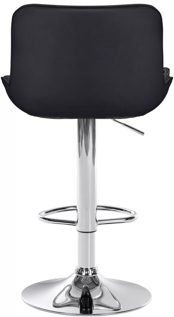 Set med 2 svarta barstolar i konstläder med metallram, justerbar höjd, svängbara barstolar