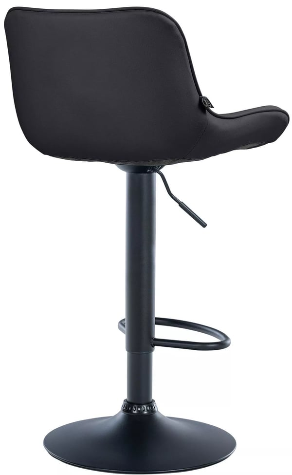 Set med 2 svarta barstolar i konstläder med metallram, justerbar höjd och snurrfunktion