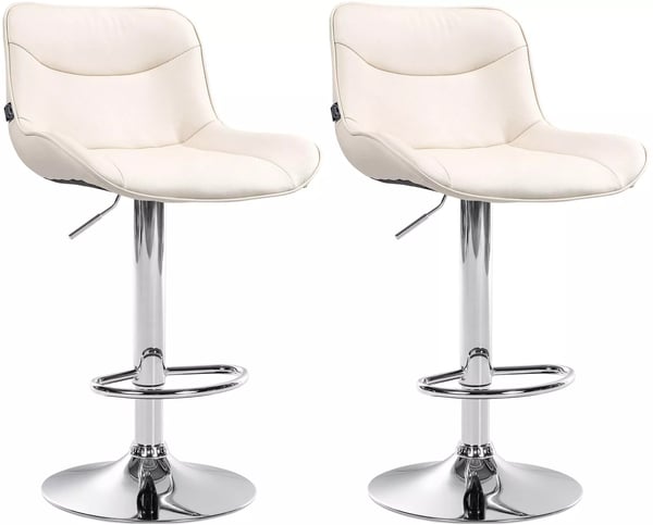 Set med 2 gräddfärgade barstolar i konstläder med metallfot - moderna, justerbara, 360° svängbara, ergonomisk komfort
