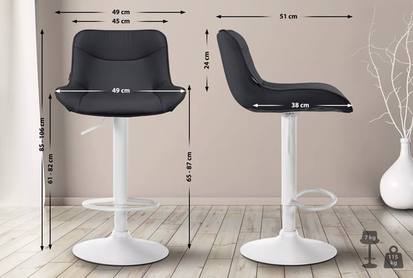 Set med 2 svarta barstolar i konstläder med metallram