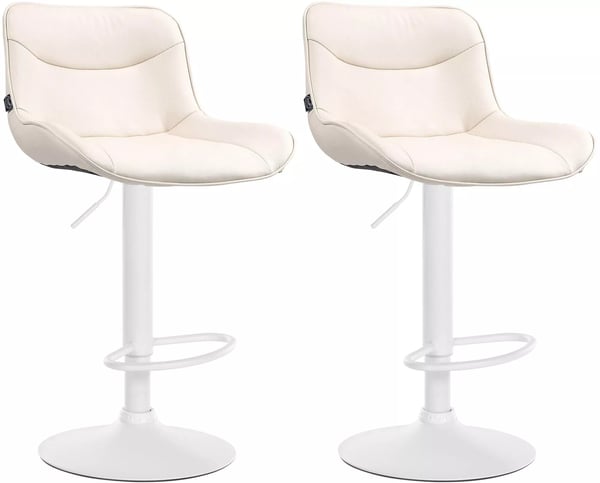 Set med 2 gräddfärgade barstolar i konstläder med metallfot, justerbar höjd, 360° svängbar