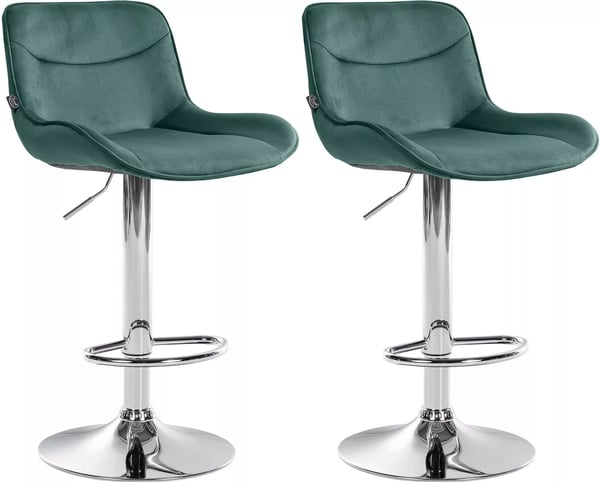 Set med 2 Vonore Gröna Sammet Barstolar med Metallram, Justerbar Höjd, Svängbar och Fotstöd - Modern & Bekväm