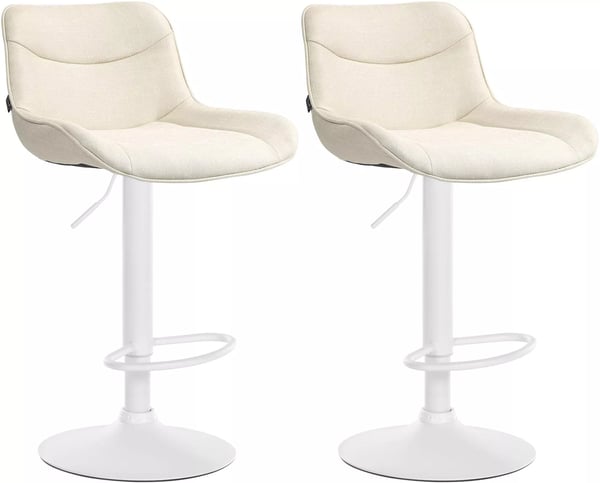 Set med 2 Vonore Barstolar i Krämtyg med Metallbas, Höjdjusterbara, Svängbara