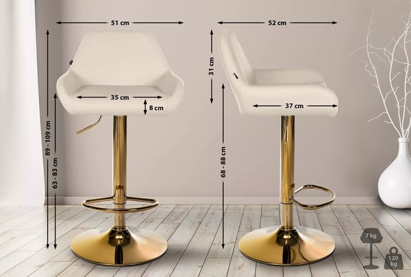 Braga Guld Kunstlæder Justerbar Drejelig Barstol - Creme