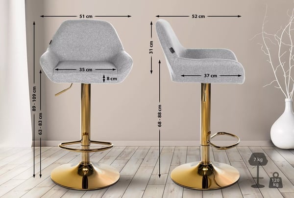 Grå barstol i tyg med metallram
