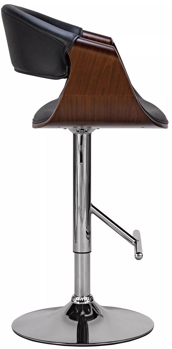 Sæt med 2 Foley Barstole i kunstlæder med valnød/sorte detaljer, justerbar højde, metalramme, 360 graders drejefunktion