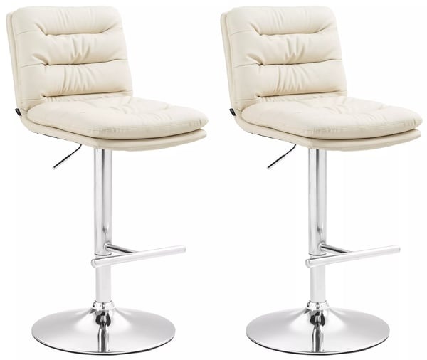 Set med 2 Damar Barstolar, Gräddfärgat Konstläder, Metallram, Justerbar Höjd & Svängbar