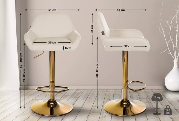 Sæt med 2 cremefarvede stofbarstole med metalstel