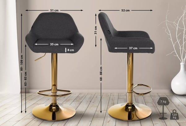 Sæt med 2 sorte stofbarstole med metalramme