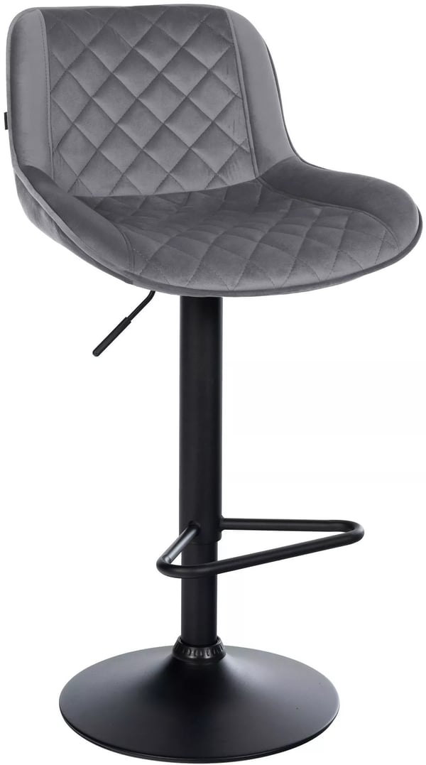 Kasson Justerbar Barstol i Sammet med Svängfunktion, Mörkgrå, Matt Svart Metallram - 79 cm Maxhöjd