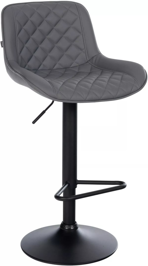 Kasson Barstol i Grått Konstläder med Matt Svart Metallställ, Justerbar Höjd 57-79cm, Svängbar Fotstöd