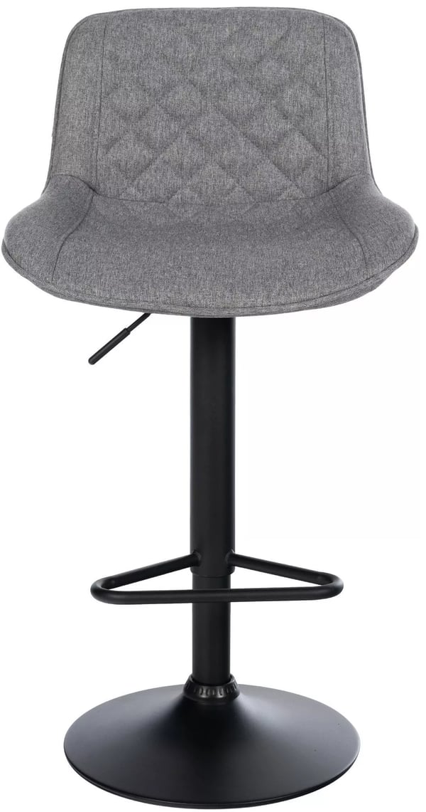 Kasson Mørkegrå Barstol i Stof med Mat Sort Metalstel, Højdejusterbar, Drejefunktion, 57-79 cm