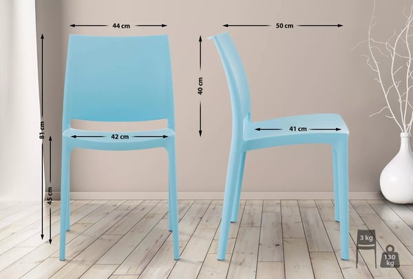 MAYA Lyseblå Plast Stabelbar Moderne Stol til Indendørs/Udendørs Brug, UV- og Vandafvisende