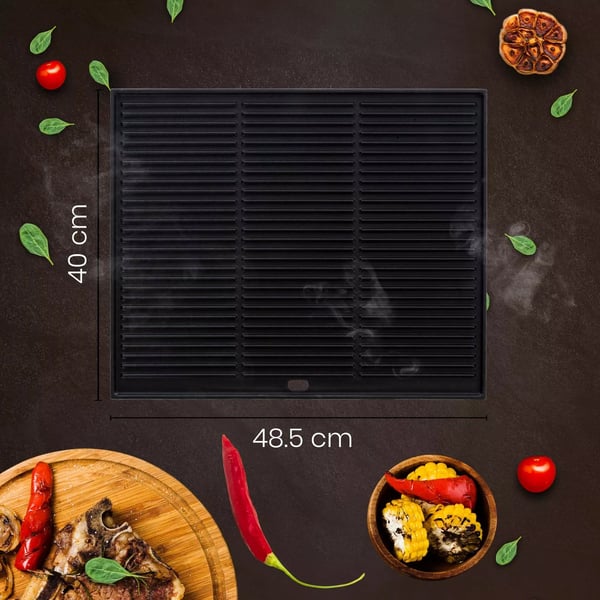 Emaljeret støbejerns vendbar grillplade - Antracit, 48,5 x 40 cm