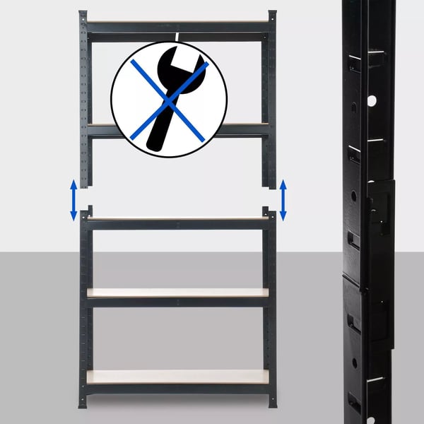 Sort metalopbevaringsreol 90x40x180 cm, 175 kg pr. hylde, værktøjsfri montering