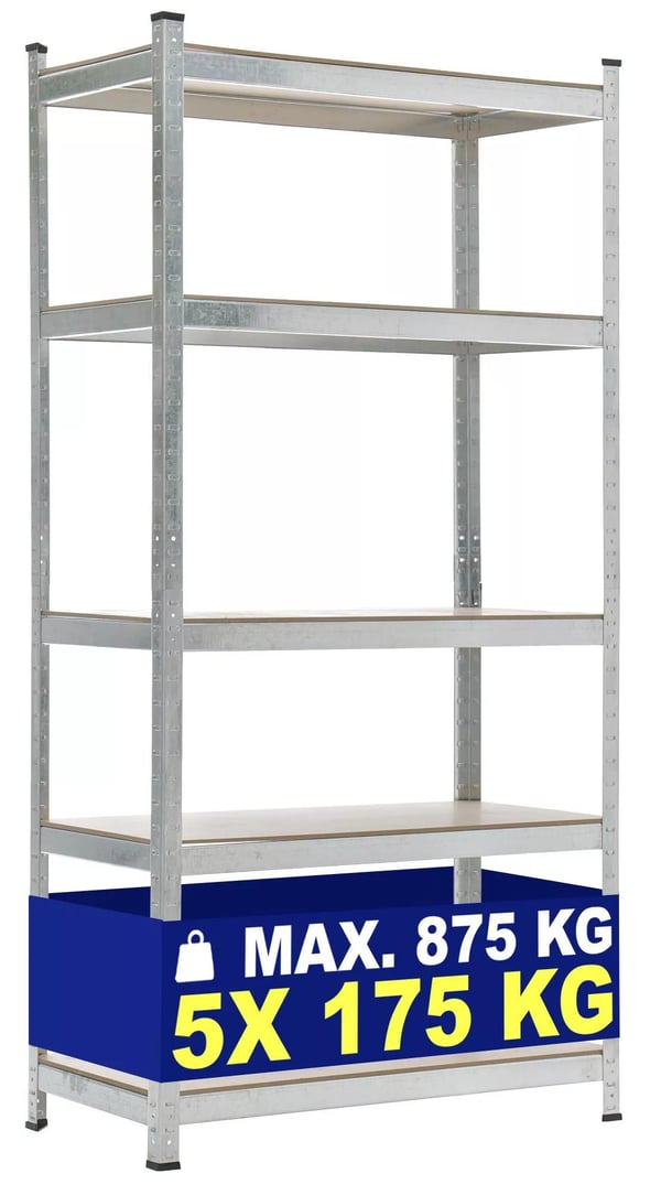 Sølv Metal Opbevaringsreol 90x40x180cm, 5 Niveauer, 175 kg Kapacitet pr. Hylde, Værktøjsfri Montering