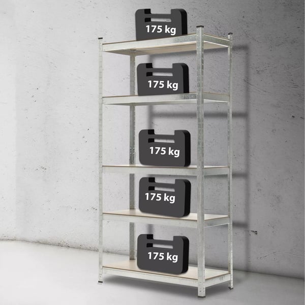 Sølv Metal Opbevaringsreol 90x40x180cm, 5 Niveauer, 175 kg Kapacitet pr. Hylde, Værktøjsfri Montering