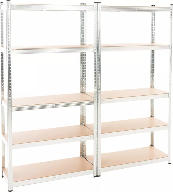 Sæt med 2 kraftige reoler uden bolte med MDF-hylder, 90x40x180 cm, sølvmetal