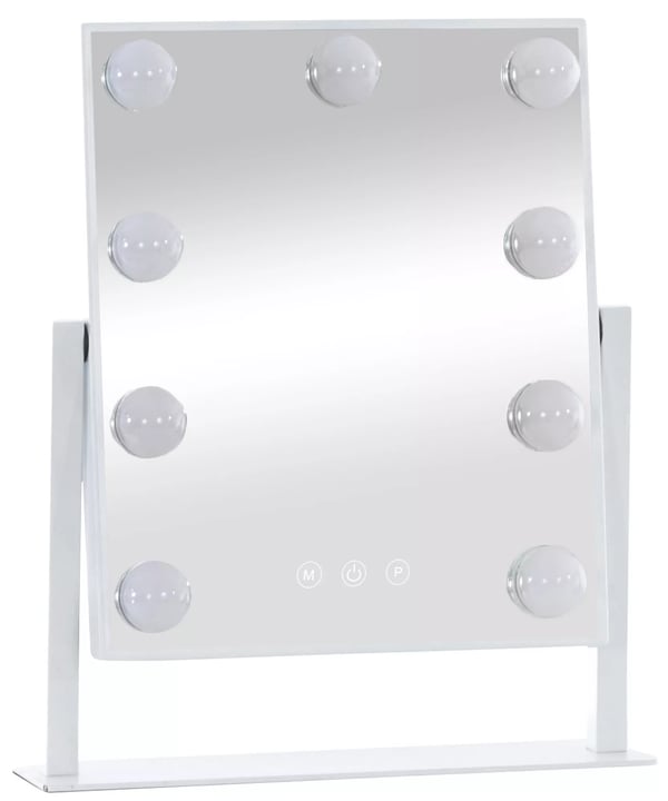 Meikkipeili LED-valoilla, kosketuspaneeli, 3 valotilaa, himmennettävä, valkoinen, muovi, 30x36 cm