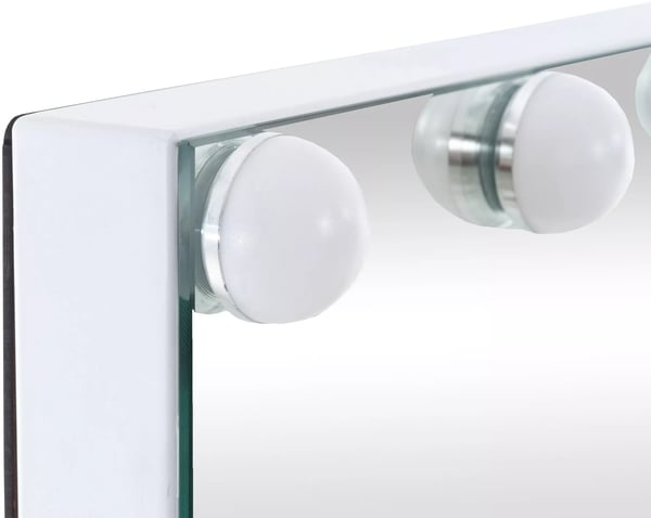 Murrieta Forfængelighedsspejl med LED-lys, Touch Control, USB-port, Hvid Plastik