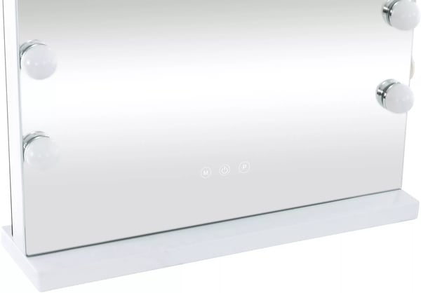Murrieta Forfængelighedsspejl med LED-lys, Touch Control, USB-port, Hvid Plastik