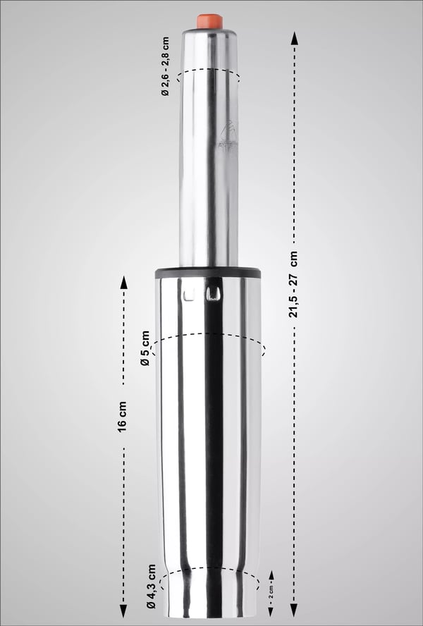 Gaslift i krommetal til kontorstol - Model 2 (180 kg maks. belastning)