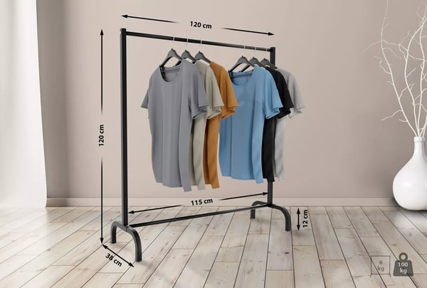 Musta metallinen vaateteline Lara 120cm leveä
