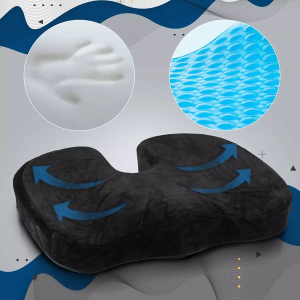 Sort Ergonomisk Sædepude - Trykaflastning Iskias Haleben Smerte Lindring, Ortopædisk Haleben Donut Stol Pude med Kølende Gel og Vaskbart Betræk