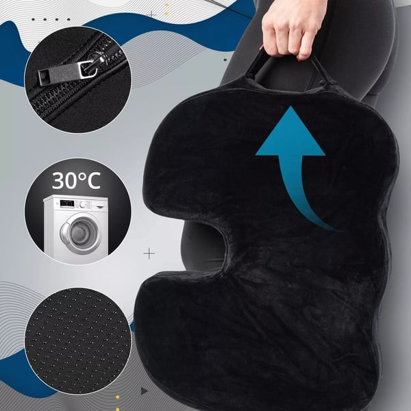 Sort Ergonomisk Sædepude - Trykaflastning Iskias Haleben Smerte Lindring, Ortopædisk Haleben Donut Stol Pude med Kølende Gel og Vaskbart Betræk