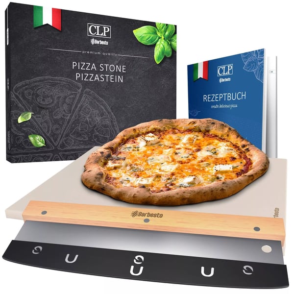 Cordierite Pizzasten Sæt 3 - 38x30 cm, Hvid - Inkluderer Pizzasten og Pizzaskærer