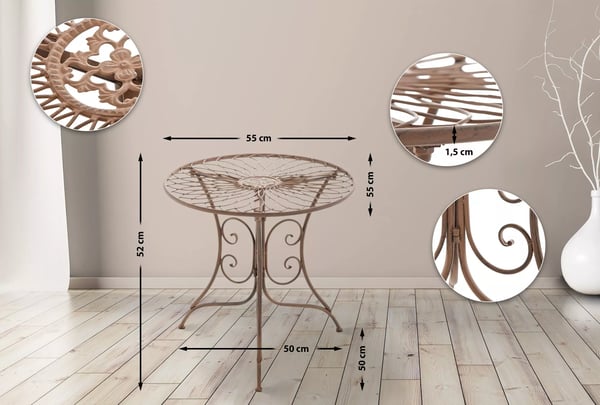 Ariano rundt altan sidebord, antik brunt metal, 55 cm diameter