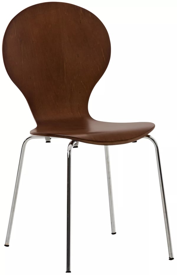 Brun træ stabelbar gæstestol med krom-look metalramme - Ergonomisk, moderne, 120 kg kapacitet