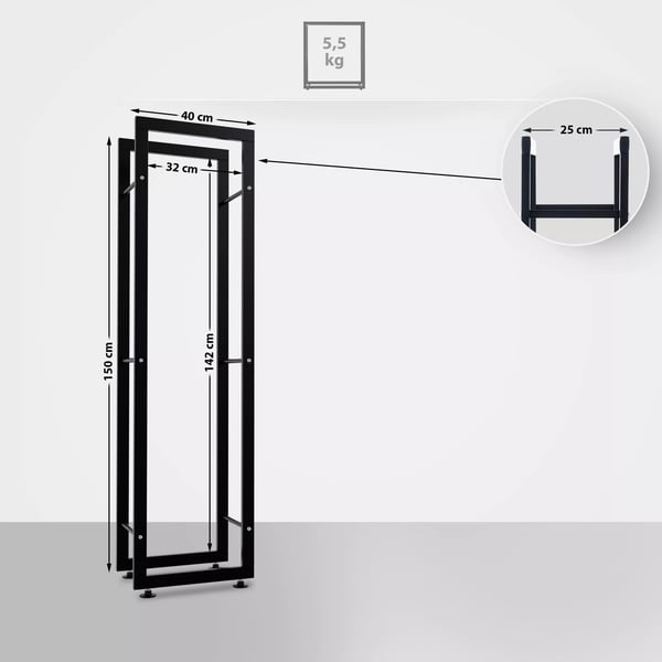 Keri V2 Metal Brændestativ - Sort, 25x40x150 cm