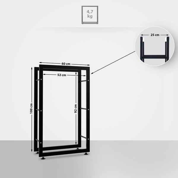 Keri V2 Brændestativ - Sort Metal, 25x60x100 cm