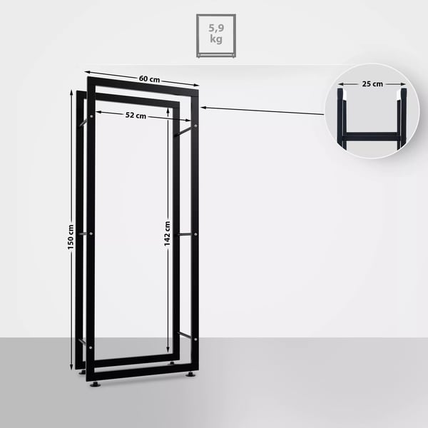 Polttopuuteline Keri V2, Musta Metalli, 25x60x150cm
