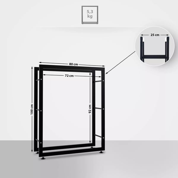 Keri V2 Sort Metal Brændestativ - 25x80x100 cm
