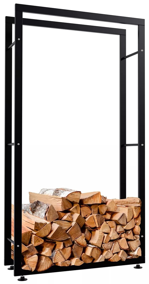 Keri V2 Vedställ - Svart Metall, 25x80x150cm - För Inomhusbruk, Stabil Design med Tvärstag
