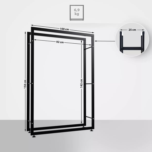 Kaminpuuteline Keri V2 - Metalli, Musta, 25x100x150 cm