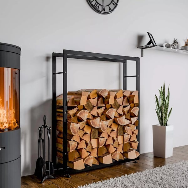 Kaminpuuteline Keri V2 - Metalli, Musta, 25x100x150 cm