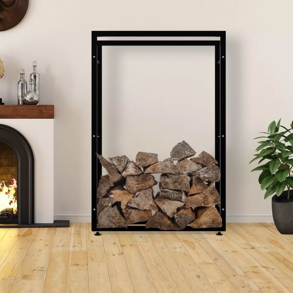 Kaminpuuteline Keri V2 - Metalli, Musta, 25x100x150 cm