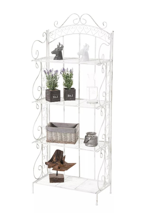 Seisova metallihylly Antje, antiikinvalkoinen, 4 tasoa, 61x33x153cm