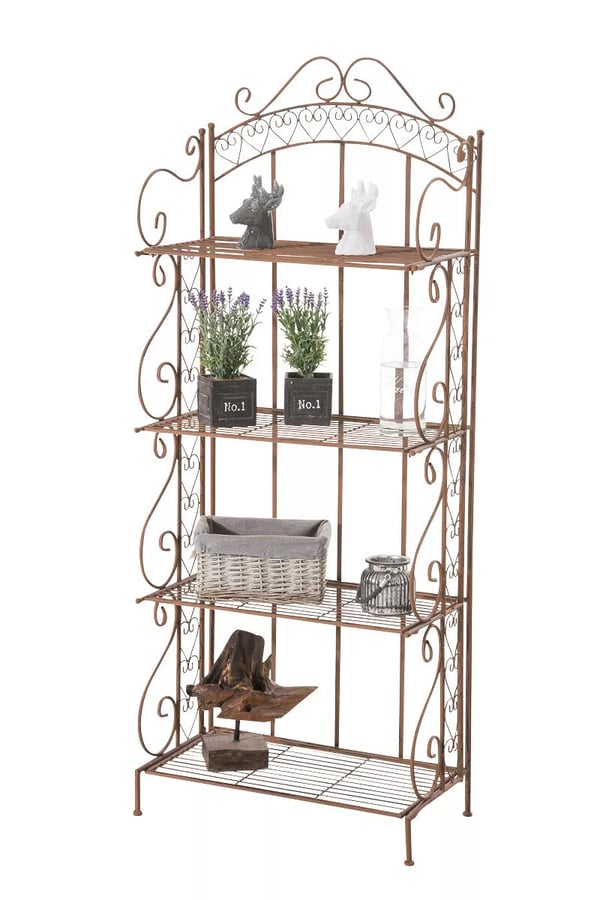 Antje Antik Brun Metal Stående Hylde - 153 cm Høj, 4 Hylder, Sammenklappelig Landstil