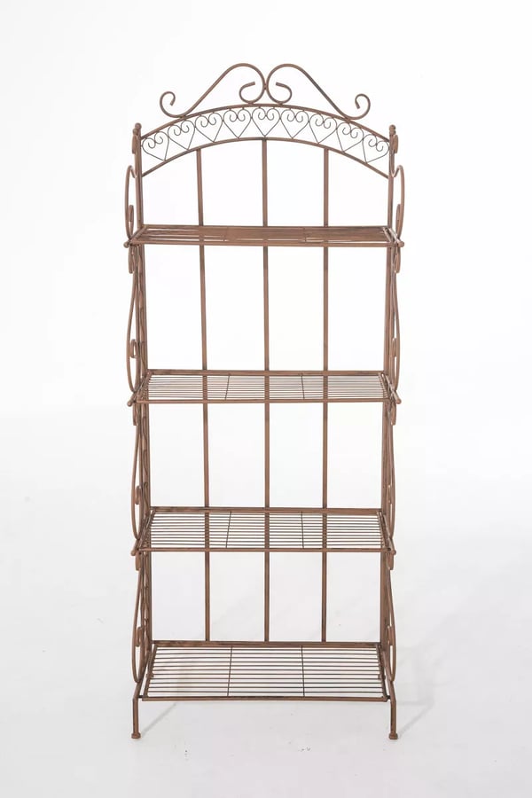 Antje Antik Brun Metal Stående Hylde - 153 cm Høj, 4 Hylder, Sammenklappelig Landstil